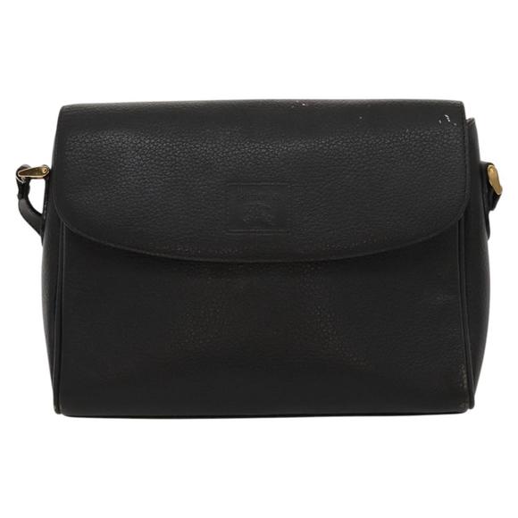 Burberrys Shoulder Bag Leather Black Gold Auth ep8502